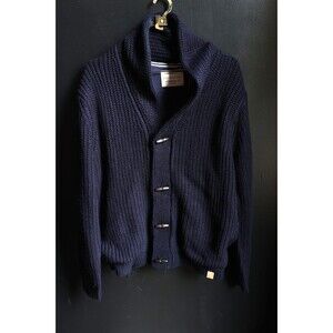 Weatherproof Vintage Men's Lined Toggle Knit Cardigan Sweater Navy Blue Preppy L
